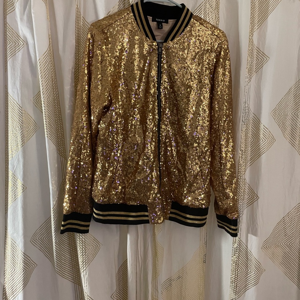 Torrid Gold Sequin Bomber Jacket